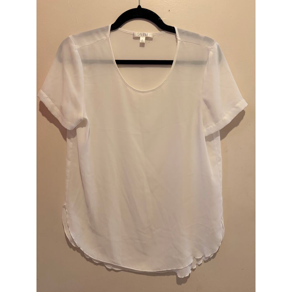 Spense sheer white short sleeve minimalist casual top size small